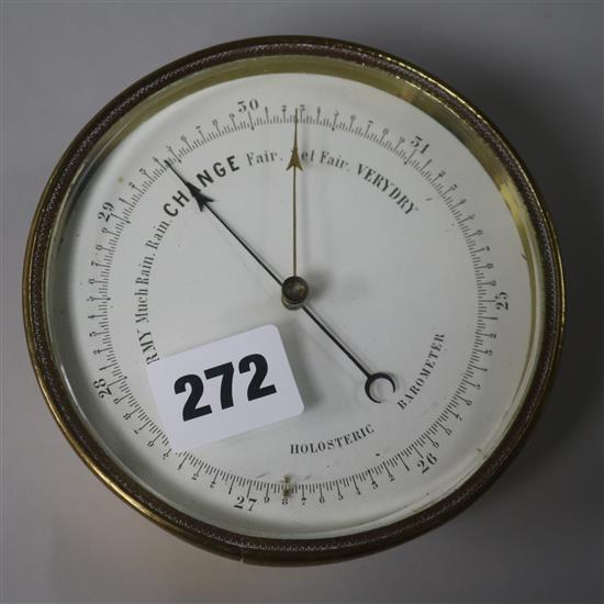 A small brass aneroid barometer, 5in.